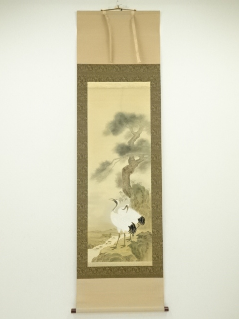 JAPANESE HANGING SCROLL / HAND PAINTED / CRANES